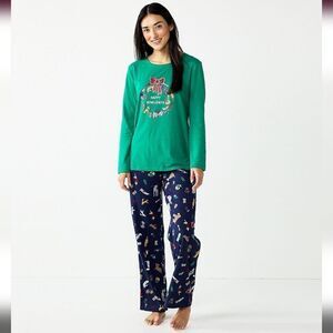 Jammies For Your Families Happy Howlidays Navy Pet Print New & Sold Out Womens L